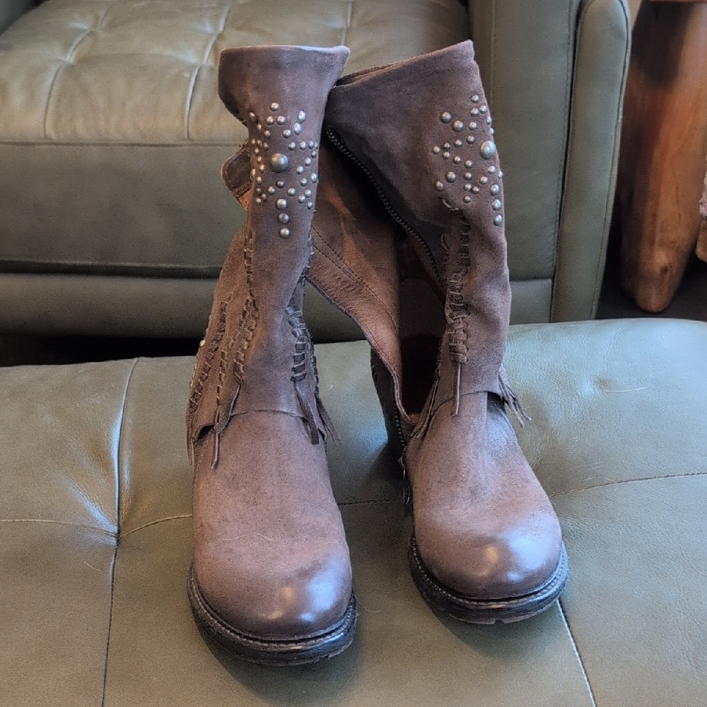 A.S.98 Embellished Taupe Ankle Boots